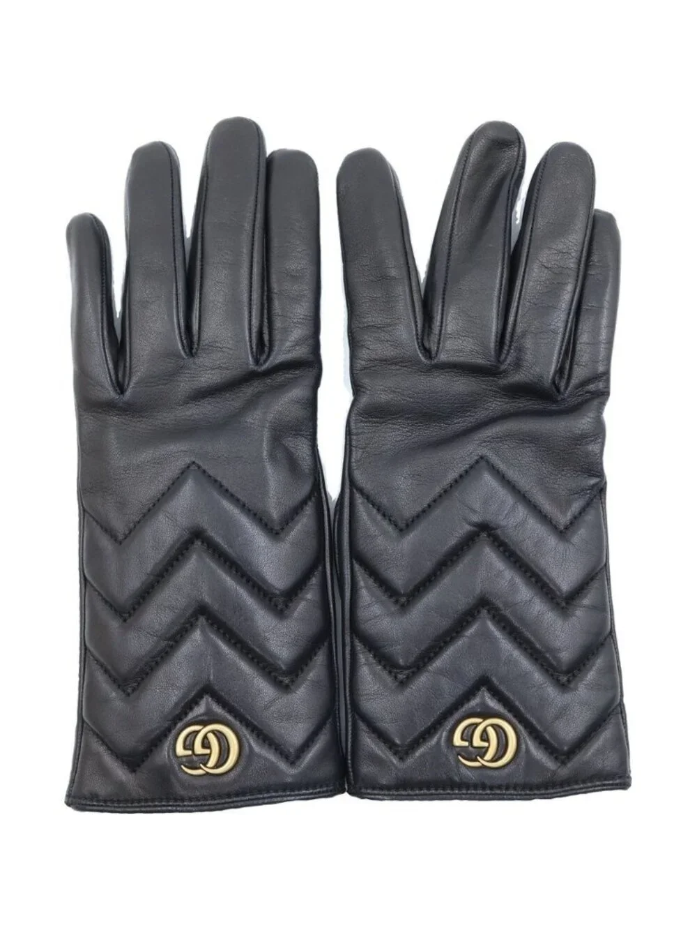 Gucci GG Marmont Lambskin Leather Lining Gloves Black
